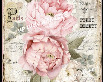 Transferencias para muebles, para frotar, tobogán de agua, pegatinas, impresión artística, 4 diseños disponibles, flores rosas shabby chic, francesas, rosa melocotón, varios tamaños