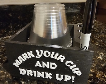Plastic cup organizer with marker holder