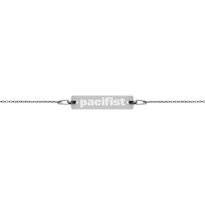 Pacifist Anti-War Peace Philosophy Engraved Silver Bar Chain Bracelet
