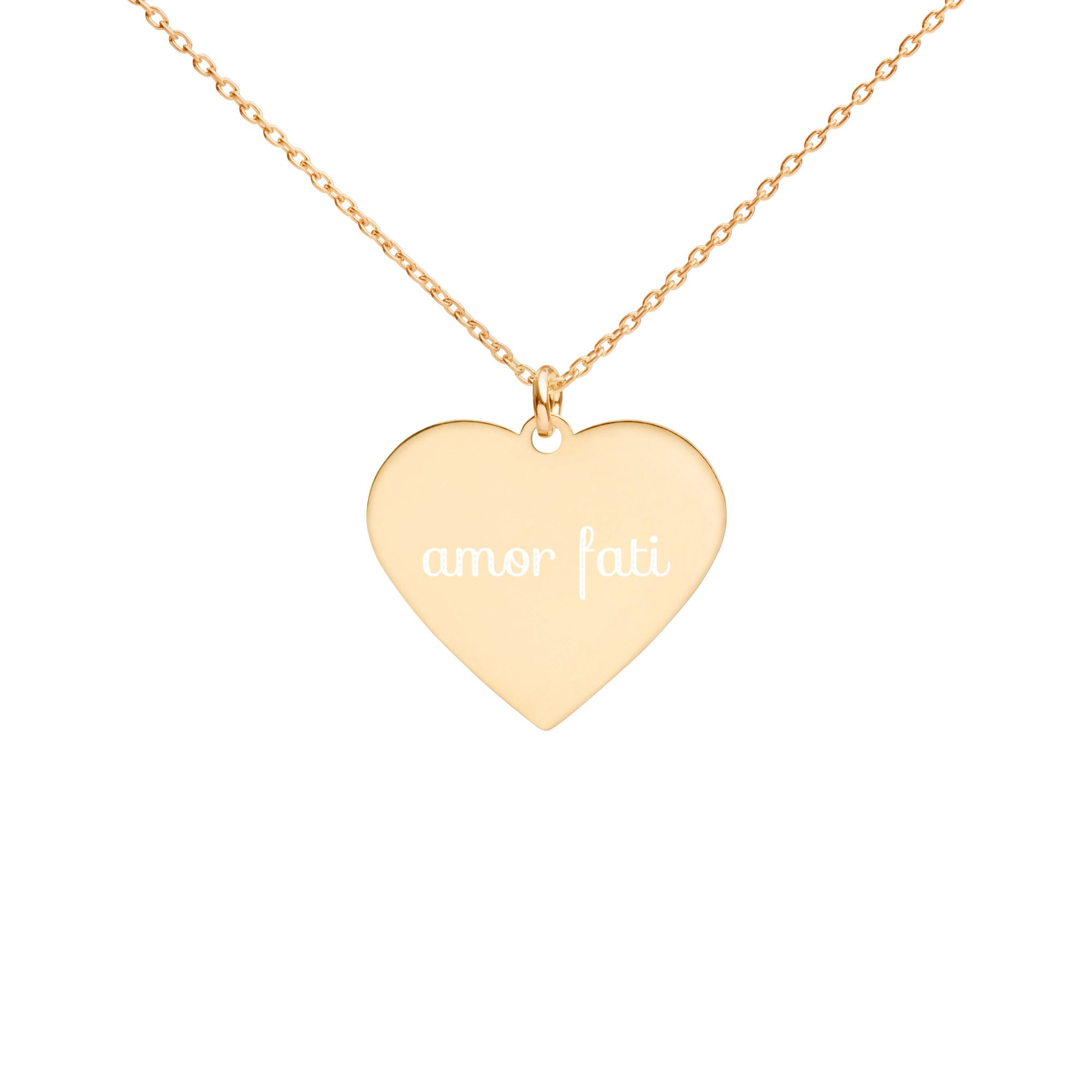 AMOR FATI "Love of Fate" Philosophy Concept Engraved Silver Heart Necklace