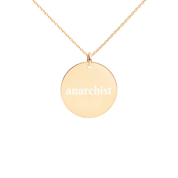 ANARCHIST Philosophy Concept Engraved Silver Disc Necklace