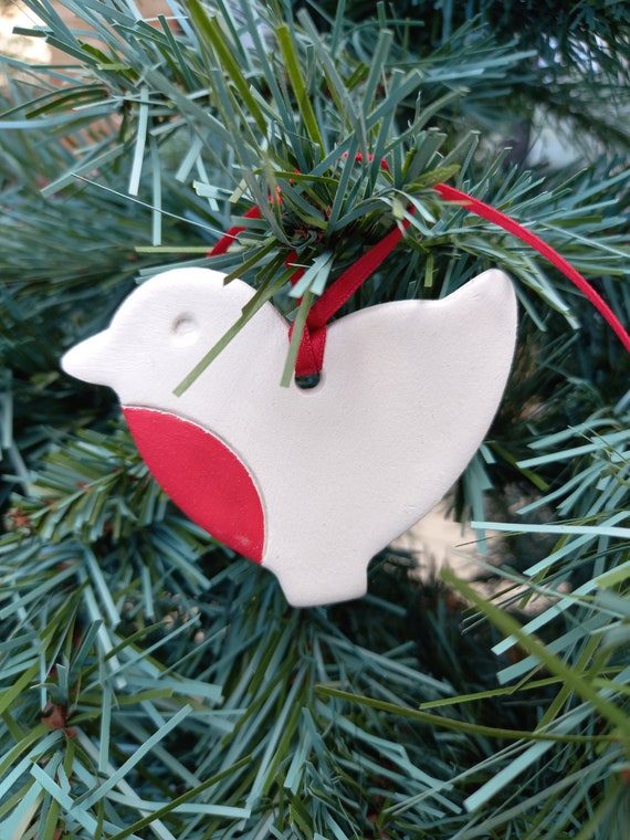 Clay Robin with painted red breast, Christmas tree decoration, Scandi style, Christmas, Robin for remembrance, Table decoration, birds