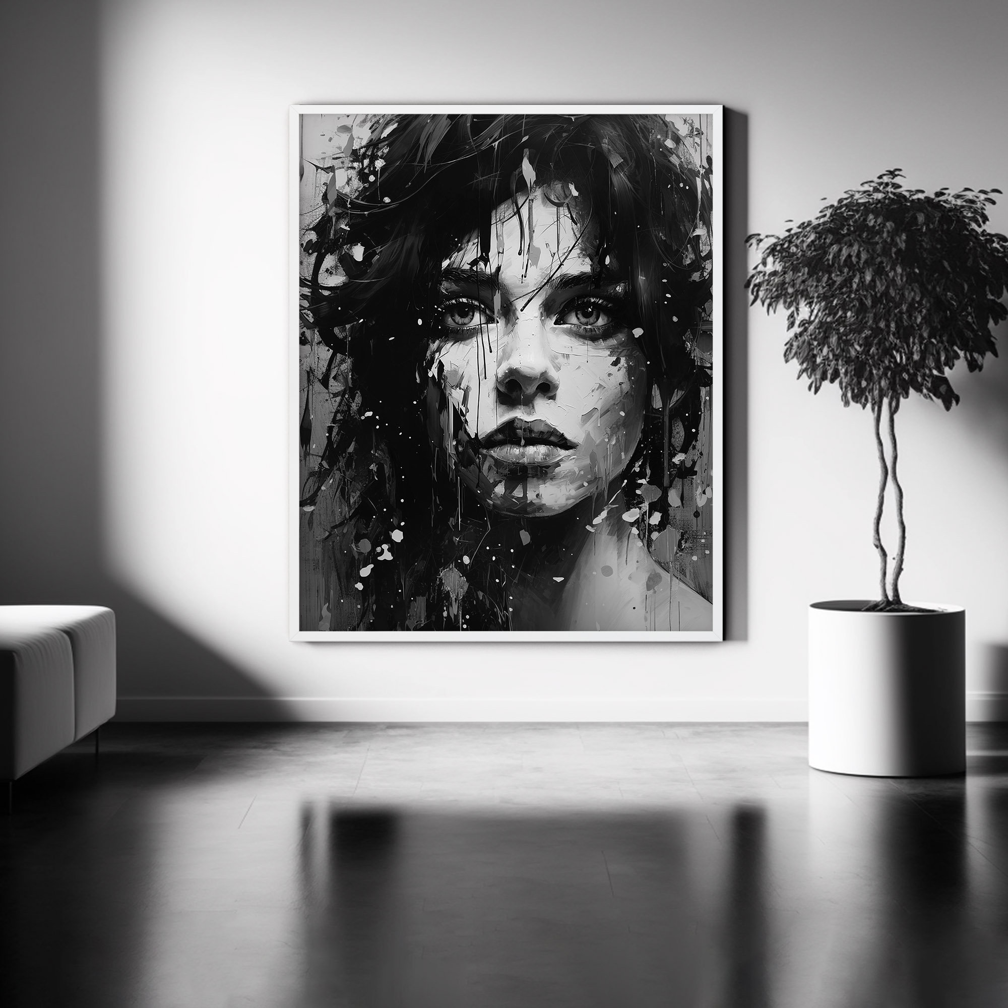 Abstract Black and White Woman Portrait Print Female Face Printable ...