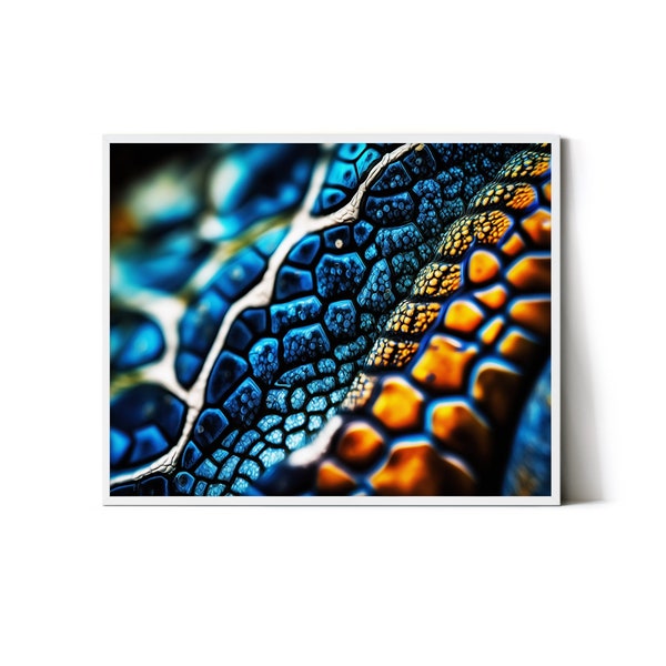 Snake Skin Pattern Macro Photography : Vibrant Printable Wall Art - Ai Generated Art - Ai Art - Instant Digital Download - MCR000001