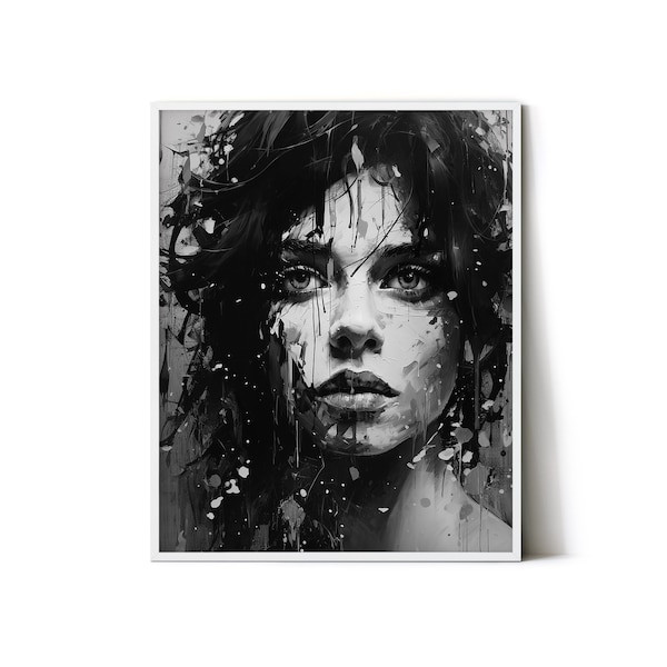 Abstract Black and White Woman Portrait Print | Female Face  Printable | Modern Abstract Canvas Art | Instant Digital Download - B&W00008