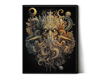 Kraken Ai Art Print | Octopus Art | Sea Monster Print | Nautical Decor | Giant Octopus Poster | Kraken Poster | Ocean Wall Art