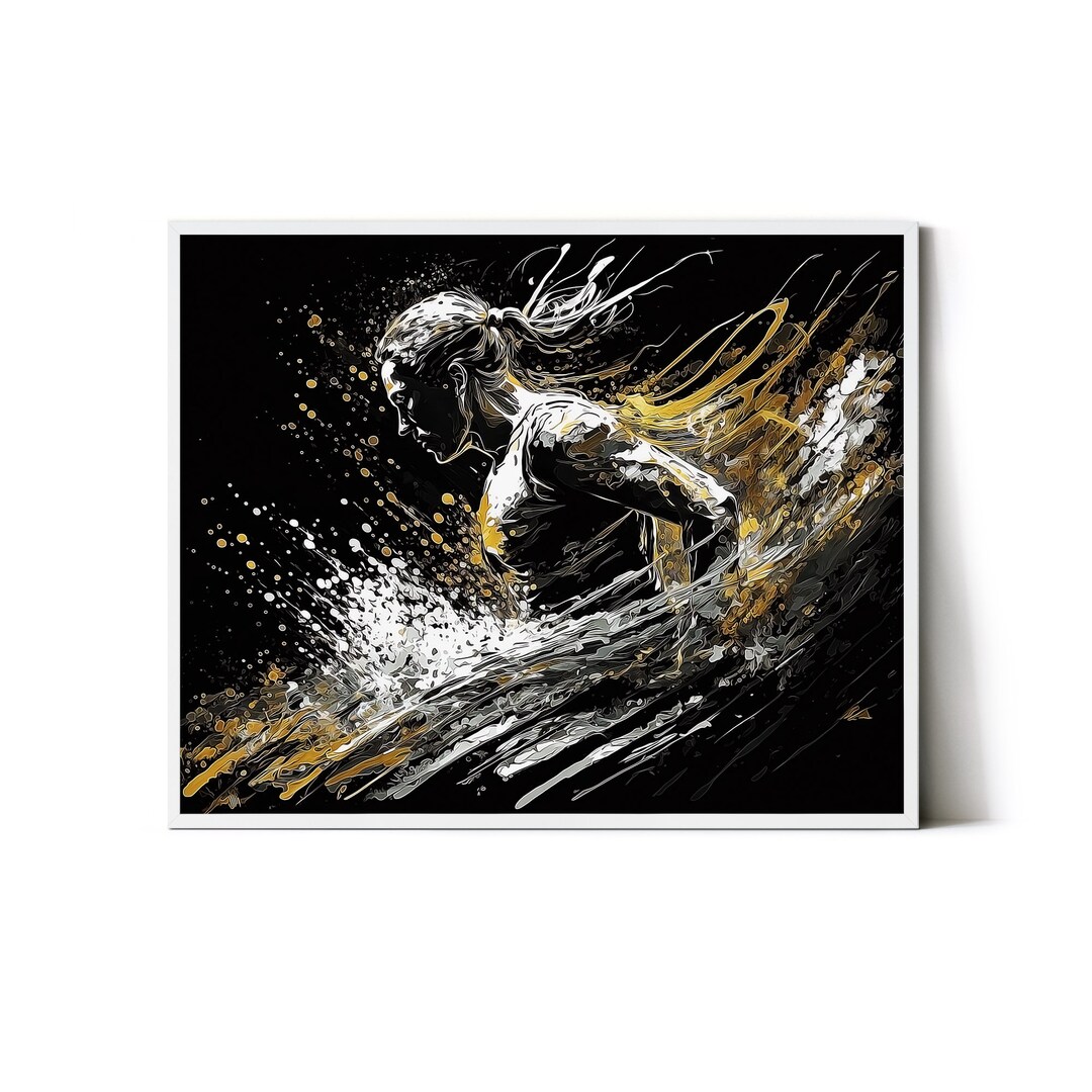 Abstract Swimmer Printable Wall Art Large Brush Strokes Showing Motion