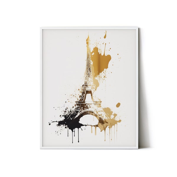 Eiffel Tower Art Print | Minimalist Golden Eiffel Tower Printable | Elegant Wall Decor | Famous Buildings in White and Gold Stylish Wall Art