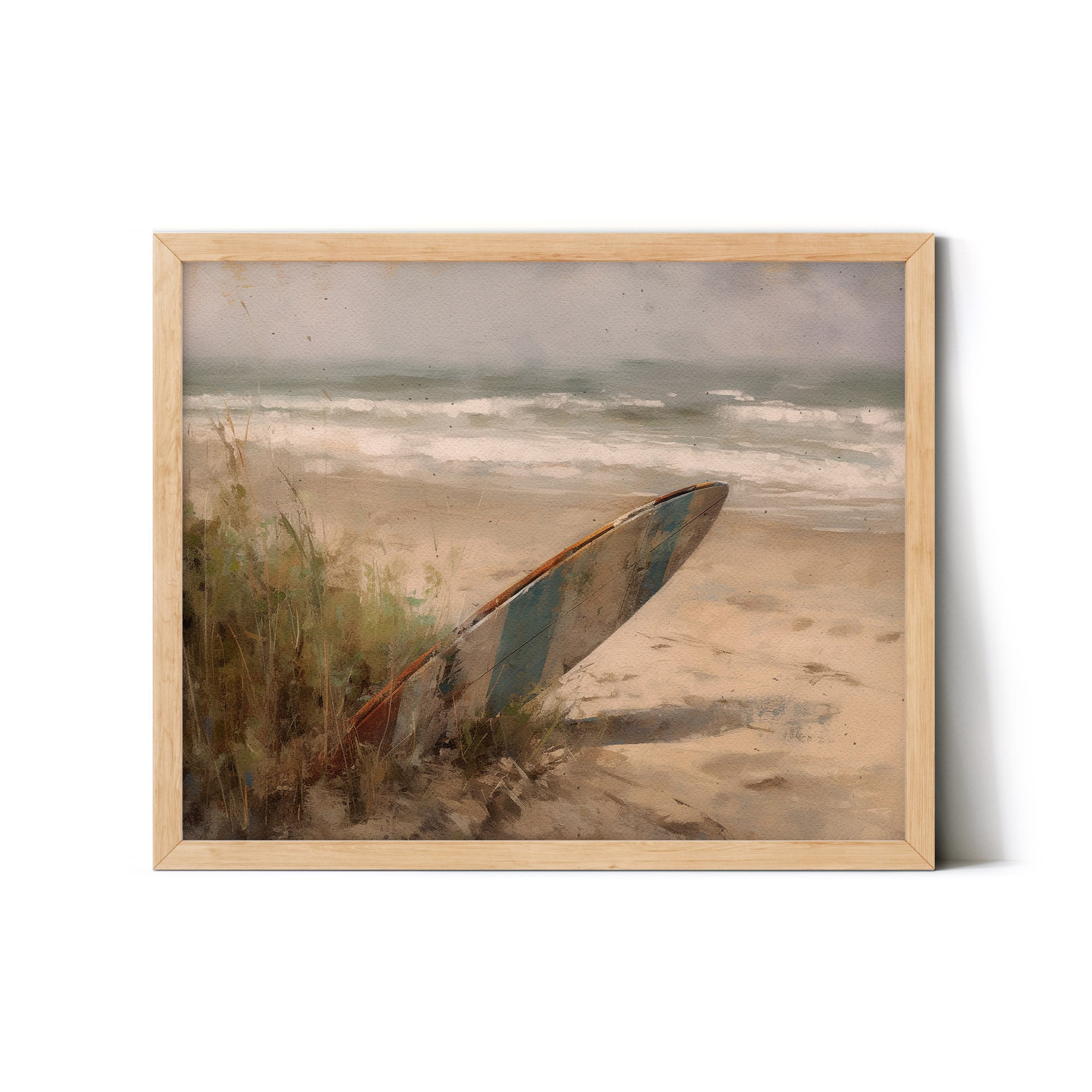Vintage Beach Wall Art Set of 4 Impressionism Paintings of Coastal