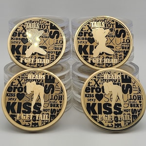Bulldog Customs Laser Engraved Brass Adult Themed Challenge coin, Heads and Tails Coin