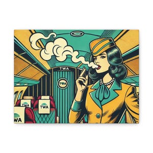 Flight Attendant Pop Art, Vintage Airplane Retro