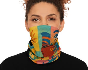 Vibrant Egyptian Print Neck Gaiter, Winter Accessory, Stylish Face Cover, Unique Gift for Her, Festival Wear, Winter Travel Gear