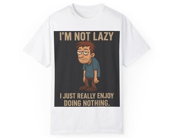 Onderuitgezakte grappige man T-shirt: lui sarcasme, relaxte pasvorm