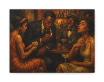 1920s Speakeasy Bar Art  Vintage Black Jazz Club Canvas