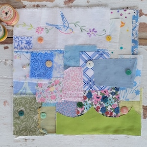 Slow Stitch Kit - {Springtime} - Mindful Sewing, Haberdashery, Fabric Scrap Sewing, Fabric Bundle, Junk Journal, Sewing Kit, Fabric Pack