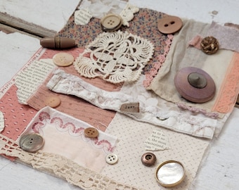 Slow Stitch Kit - {Love} - Mindful Sewing, Haberdashery, Fabric Scrap Sewing, Fabric Bundle, Junk Journal, Sewing Kit, Fabric Pack, Fabric