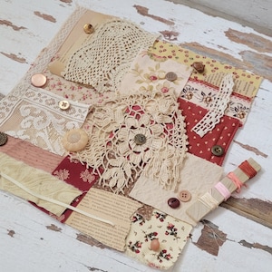 Slow Stitch Kit - {Valentine} - Mindful Sewing, Haberdashery, Fabric Scrap Sewing, Fabric Bundle, Junk Journal, Sewing Kit, Fabric Pack