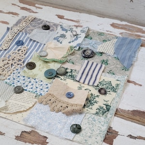 Slow Stitch Kit - {Calm} - Mindful Sewing, Haberdashery, Fabric Scrap Sewing, Fabric Bundle, Junk Journal, Sewing Kit, Fabric Scrap Pack