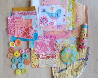 June Slow Stitch Kit - {Solstice} - Mindful Sewing, Scrap Sewing, Fabric Bundle, Sewing Kit, Slow Stitch of the Month, Fabric