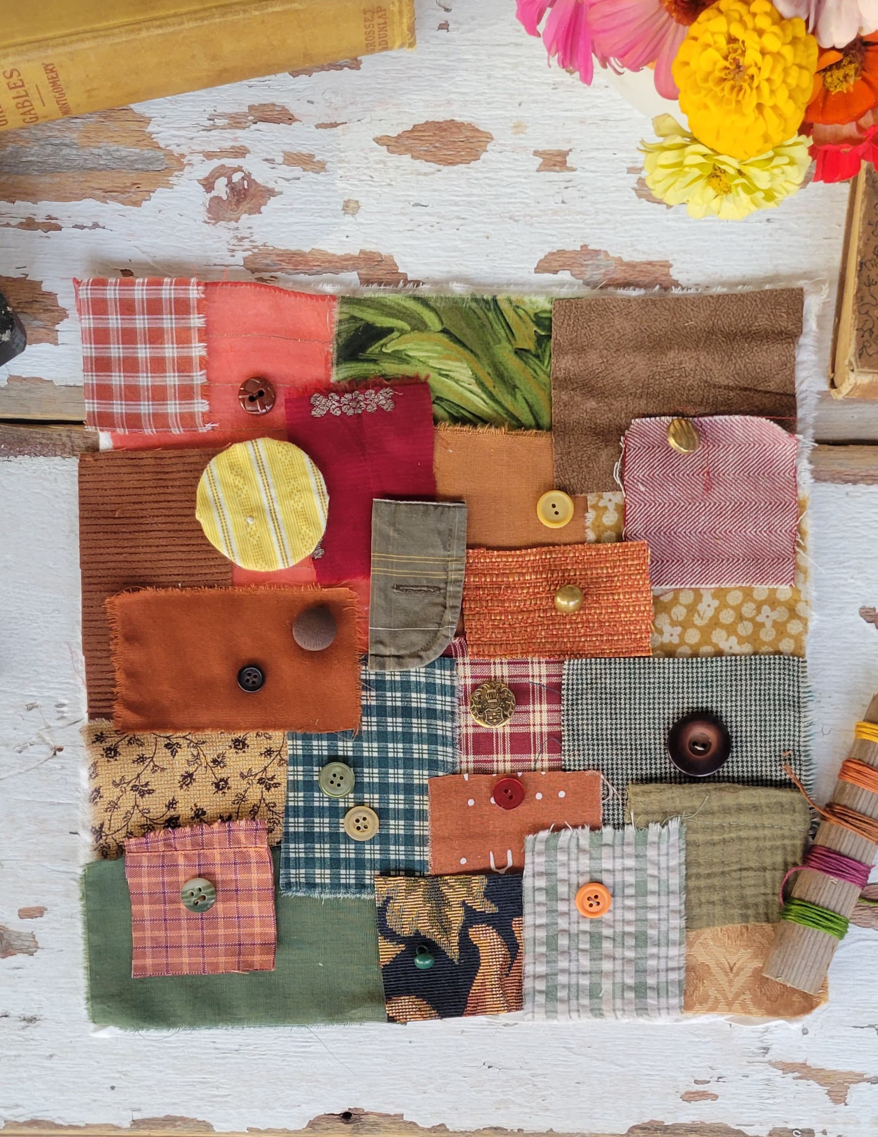 Slow Stitch Kit autumn Mindful Sewing, Fabric Bundle, Junk Journal, Sewing Kit, Fabric Scrap