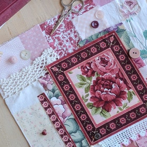 February Slow Stitch Kit - {Rose} - Monthly Slow Stitch Kit, Mindful Sewing, Fabric Scrap Sewing, Fabric Bundle, Sewing Kit, Fabric Pack
