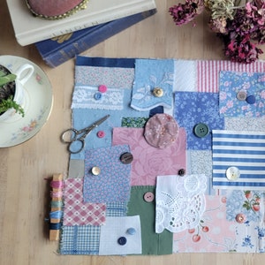 Slow Stitch Kit - {Tea Party} - Mindful Sewing, Fabric Bundle, Slow Stitch Sewing Kit, Fabric Scrap Pack, Gifts for Her, Vintage Fabric Kit