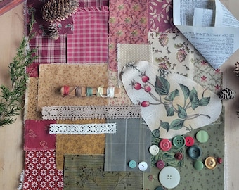 December Slow Stitch Kit - {Yuletide} - Mindful Sewing, Scrap Sewing, Fabric Bundle, Sewing Kit, Slow Stitch of the Month, Haberdashery