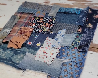 Slow Stitch Kit - {Rustic} - Mindful Sewing, Visible Mending, Fabric Scrap Sewing, Fabric Bundle, Junk Journal Sewing Kit, Fabric Scrap Pack