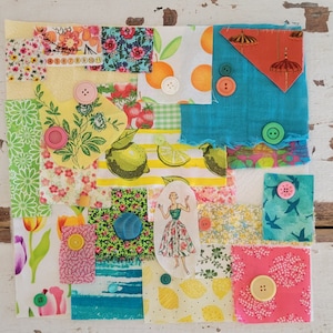 Slow Stitch Kit - {Retro Sunshine} - Mindful Sewing, Haberdashery, Fabric Scrap Sewing, Fabric Bundle, Junk Journal, Sewing Kit, Fabric Pack