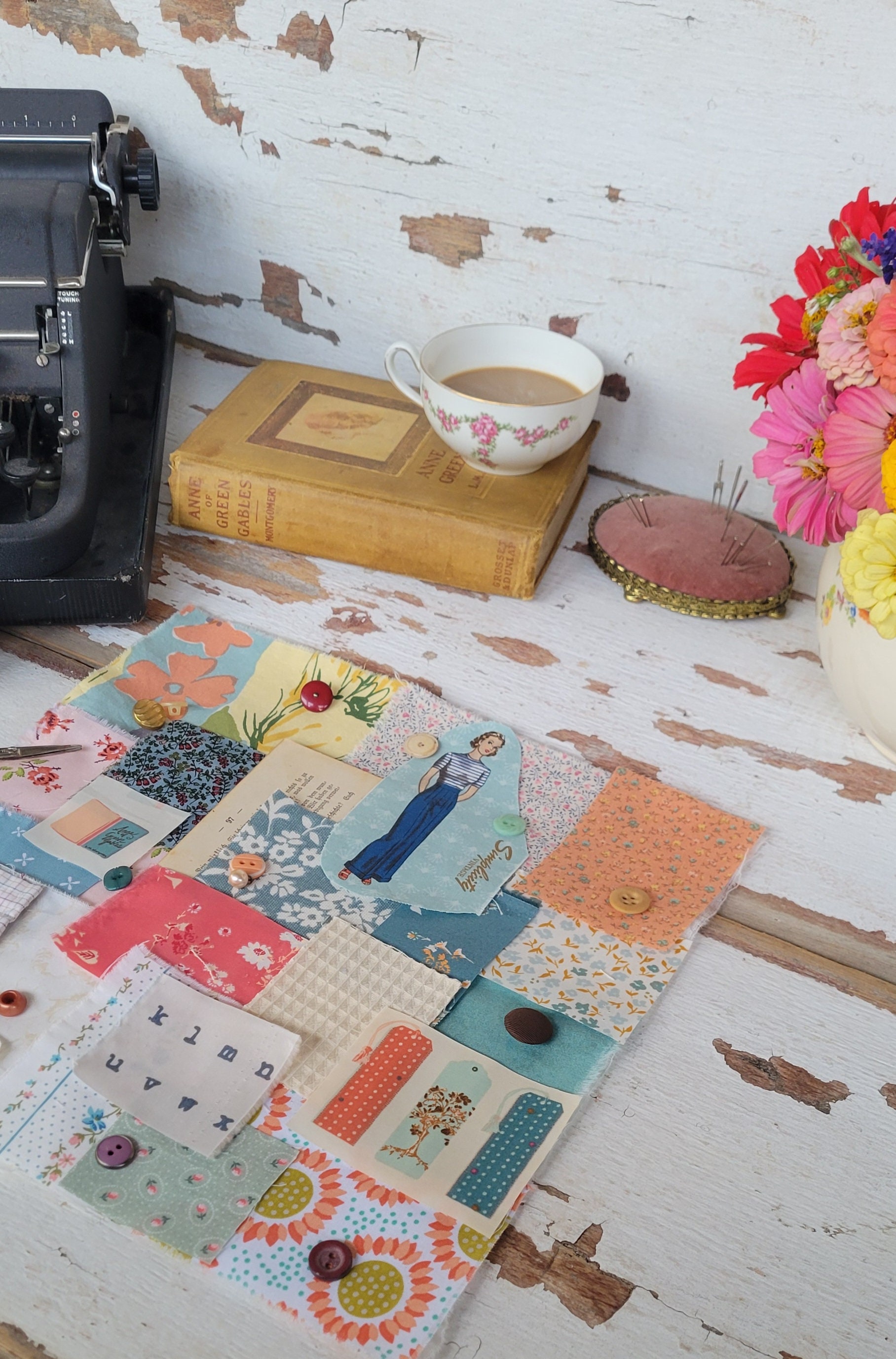 Slow Stitch Kit bookish Mindful Sewing, Embroidery, Fabric Bundle, Junk Journal, Sewing Kit