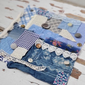 Slow Stitch Kit - {Blue Sky} - Mindful Sewing, Haberdashery, Fabric Scrap Sewing, Fabric Bundle, Junk Journal Sewing Kit, Fabric Scrap Pack