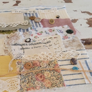 Slow Stitch Kit - {Paris} - Mindful Sewing, Fabric Scrap Sewing, Fabric Bundle, Junk Journal, Sewing Kit, Fabric Scrap Pack, Gifts for Her