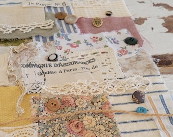 Slow Stitch Kit - {Paris} - Mindful Sewing, Fabric Scrap Sewing, Fabric Bundle, Junk Journal, Sewing Kit, Fabric Scrap Pack, Gifts for Her