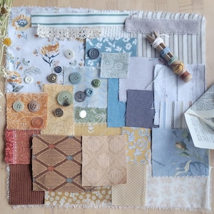 Zestaw do szycia „Wrzesień w wolnym tempie” – {Zanikające kwiaty} – Uważne szycie, szycie ze skrawków, zestaw tkanin, powolny ścieg miesiąca, pasmanteria, prezenty