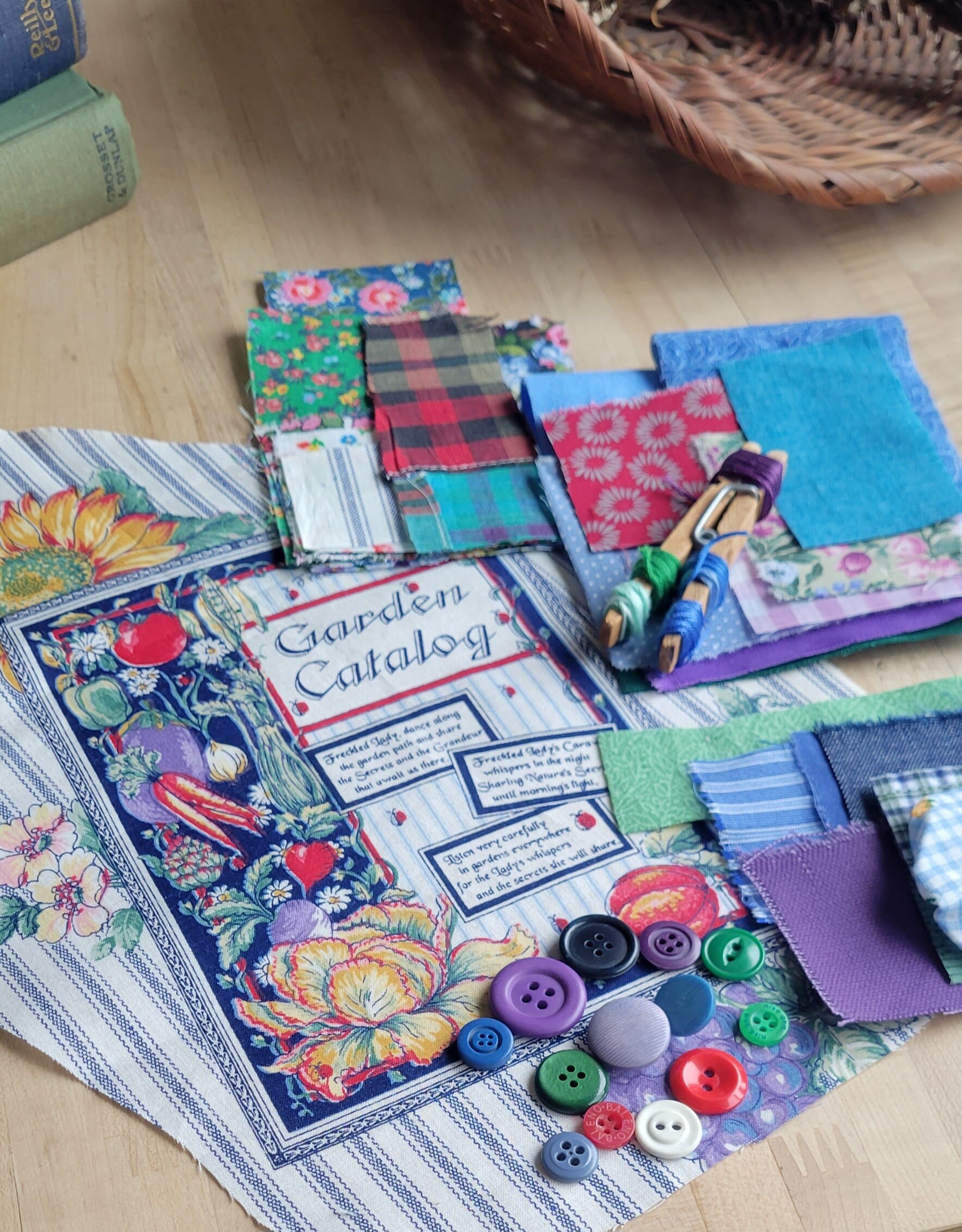 Slow Stitch Kit garden Mindful Sewing, Fabric Bundle, Slow Stitch Sewing Kit, Fabric Scrap Pack