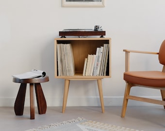 Phono Cabinet Skagen No.1 Beige, record player stand, vinyl record storage, nightstand, mid century design