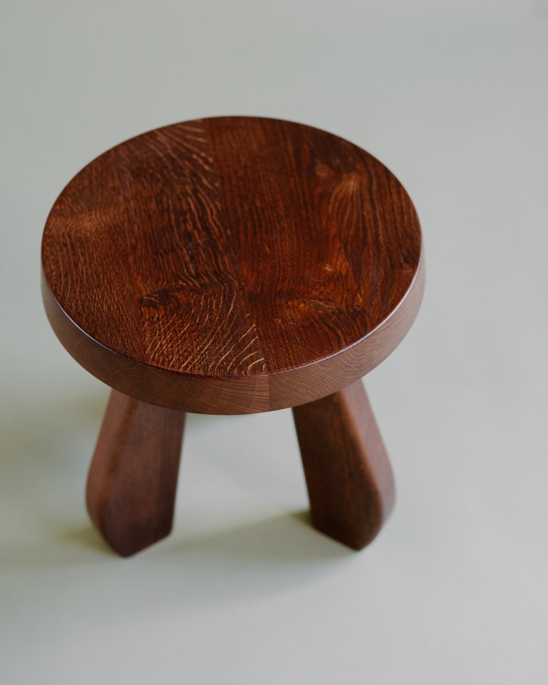 Wooden Stool Dark Brown Solid Oak Wood Mid Century Design Etsy