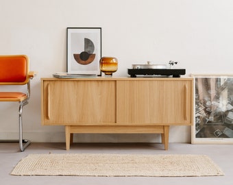 Phono Cabinet Johannes No.2 Beige, record player stand, vinyl record storage, mid century design