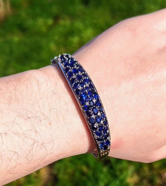 925 Sapphire Gemstone Hinged Bangle Bracelet - Sa… - image 3