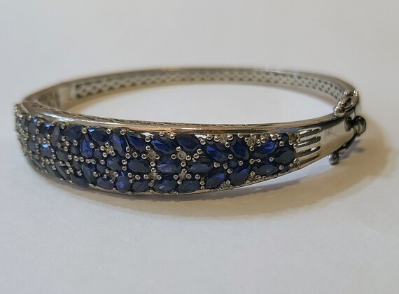 925 Sapphire Gemstone Hinged Bangle Bracelet - Sa… - image 4