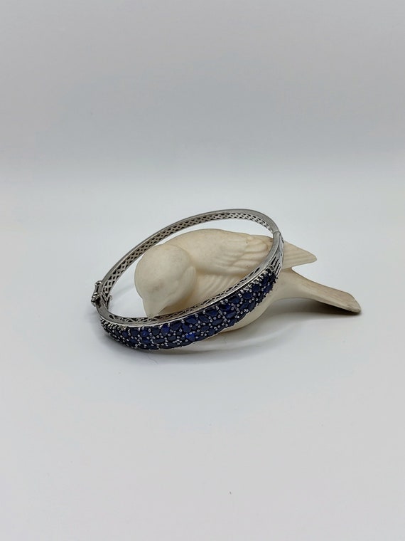 925 Sapphire Gemstone Hinged Bangle Bracelet - Sa… - image 1