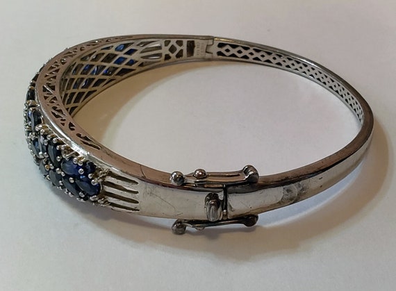 925 Sapphire Gemstone Hinged Bangle Bracelet - Sa… - image 5