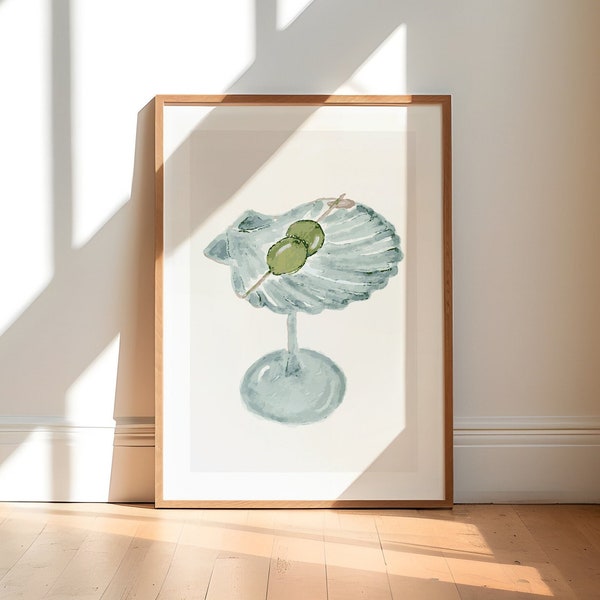 Seashell Martini Print, Bar Cart Art Print, Digital Download, Cocktail Art Print, Shell Print, Martini Art Print