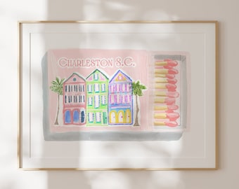 Charleston Matchbox Print, Digital Download, Matchbox Art, South Carolina Art, Bar Cart Art