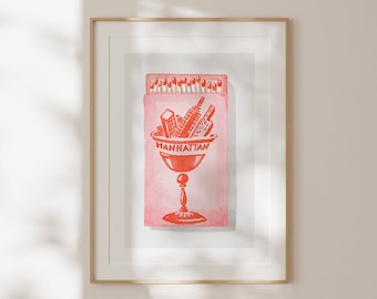 Manhattan Matchbox Art Print, Digital Download, Matchbox Art, New York Print, New York Matchbox Art, Bar Cart Art