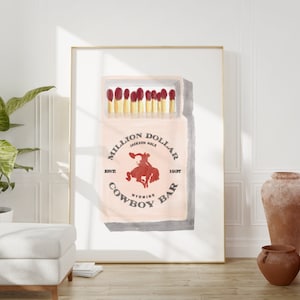 Cowboy Bar Matchbox Print, Digital Download, Matchbox Art, Cowboy Art, Bar Cart Print