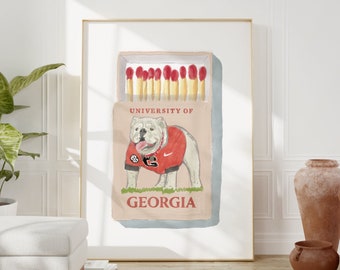 Georgia Bulldogs Matchbox Print, Digital Download, Matchbox Art, Georgia Art, Bar Cart Print, Georgia Bulldogs Art