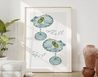 Martini Shell Cocktail Art Print, Bar Cart Print, Cocktail Prints, Shell Art Print, Digital Download, Kitchen Art Print