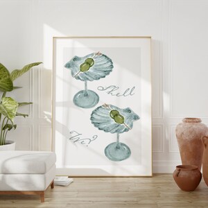 Martini Shell Cocktail Kunstdruck, Barwagen Druck, Cocktail Prints, Muschel Kunstdruck, digitaler Download, Kunstdruck Küche