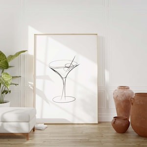Printable Sketch Martini Wall Print, Digital Download Print, Printable Aesthetic Wall Art, Downloadable Print Minimalistic